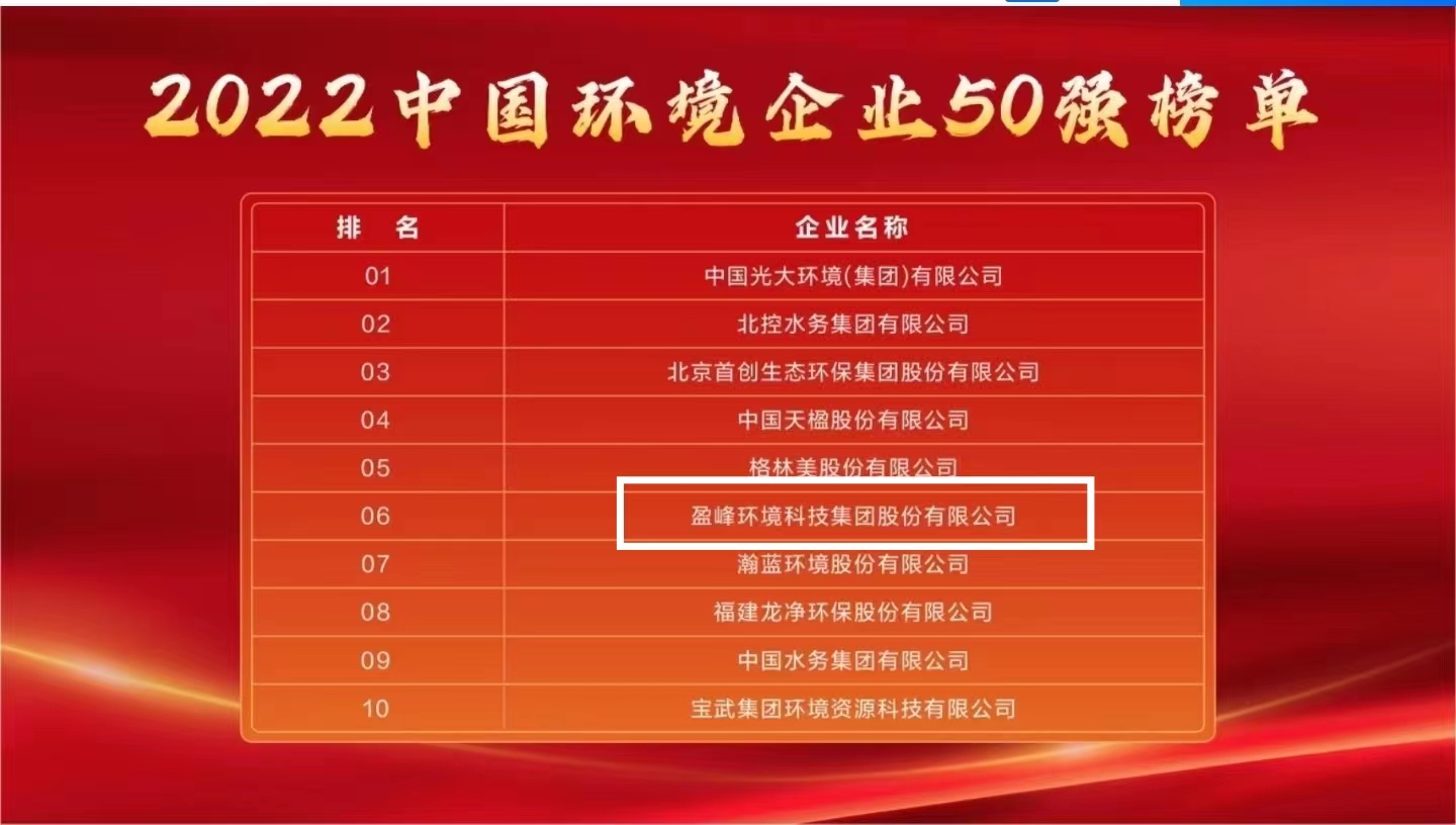 好博環境連續5年榮登“中國環境企業50強”榜單